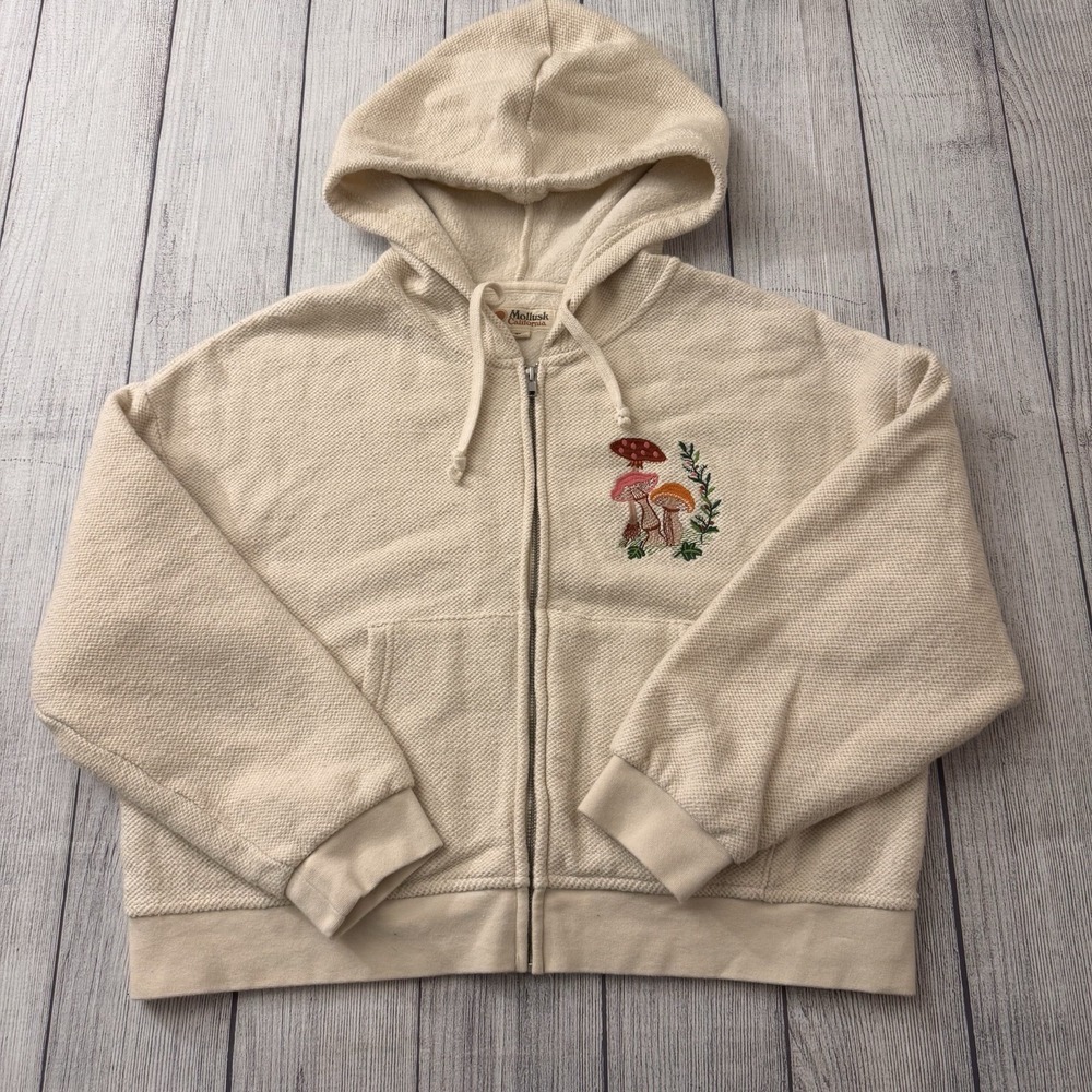 Mollusk California Mushroom Garden Embroidered‎ Full Zip Terry Hoodie Size XS